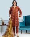 Unstitched Dark Rust Printed Khaddar 3 Piece - EWU24A3-29652-3P