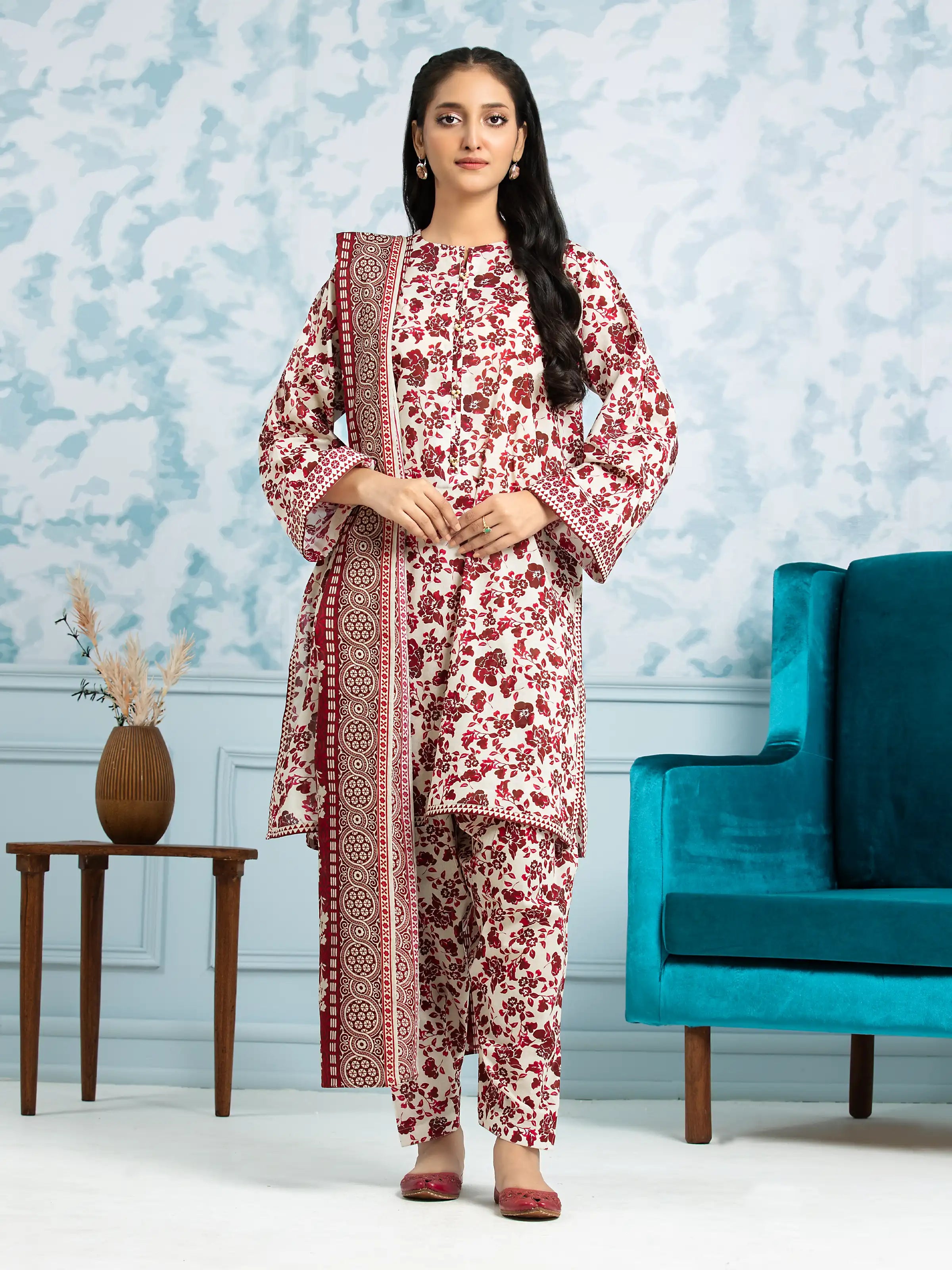 Unstitched Off White Printed Khaddar 3 Piece - EWU24A3-29706-3P