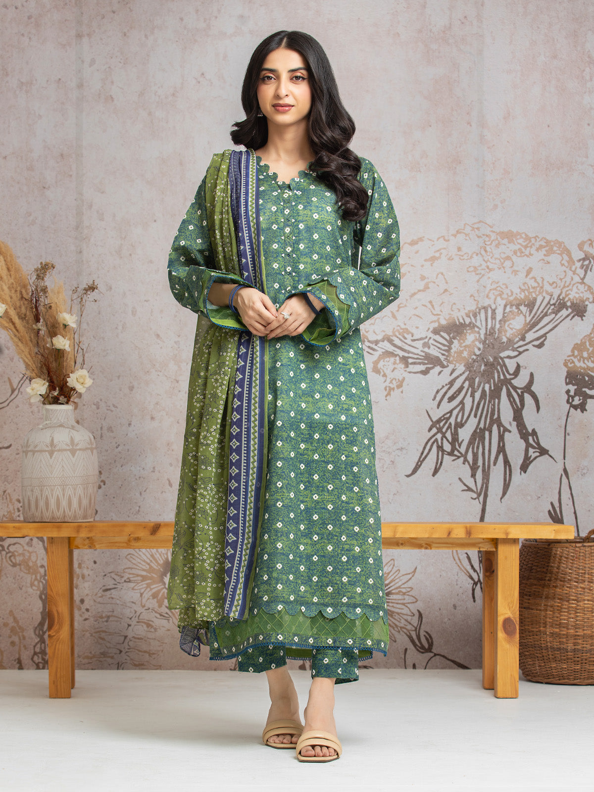 Unstitched Green Printed Cambric 3 Piece - EWU24M2-008