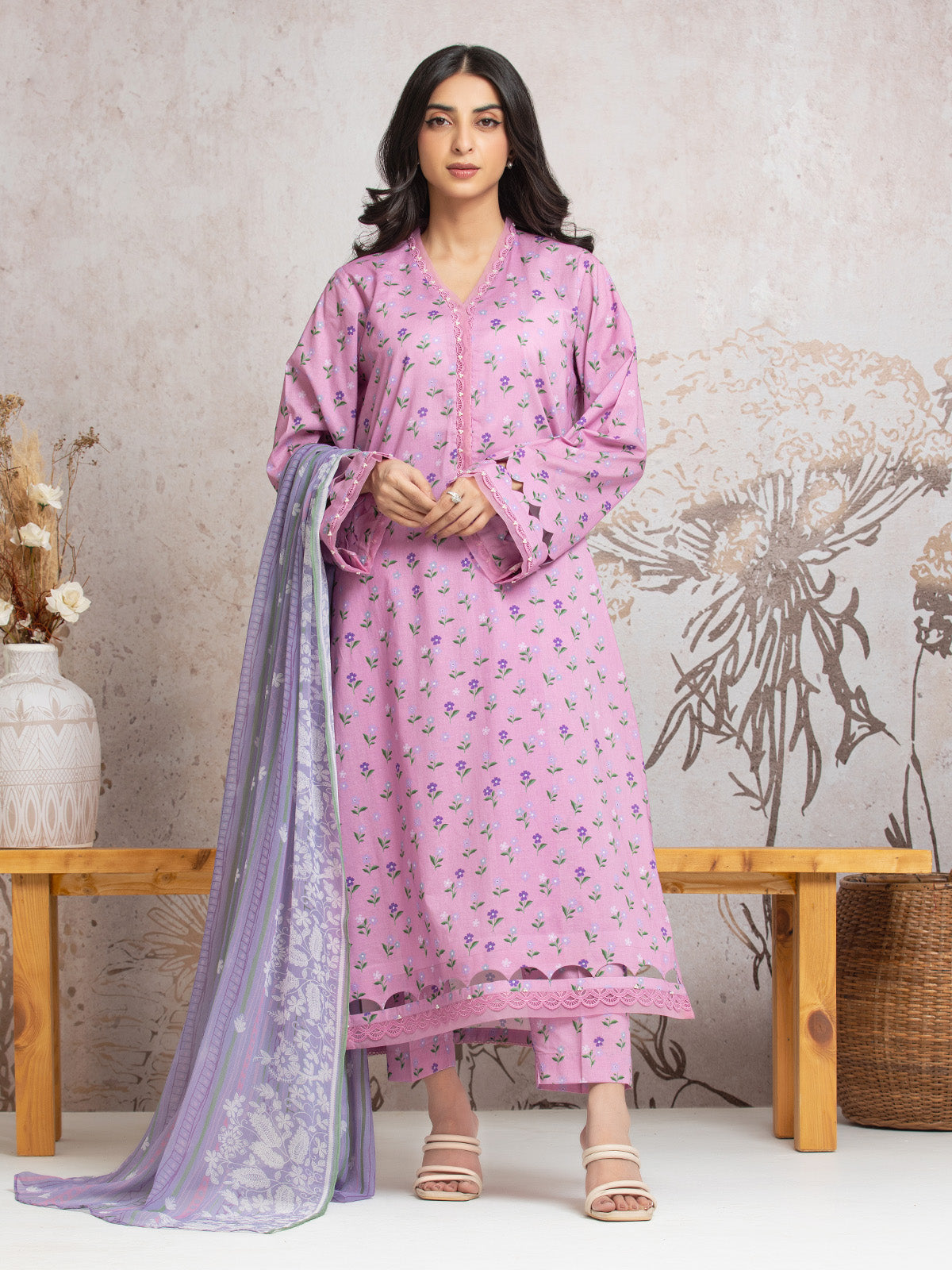 Unstitched Lavender Printed Cambric 3 Piece - EWU24M2-010