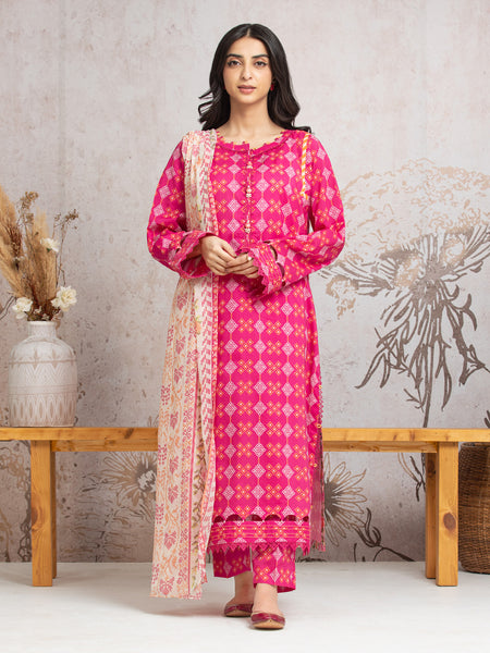 Unstitched Pink Printed Cambric 3 Piece - EWU24M2-012