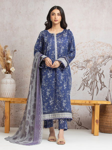 Unstitched Blue Printed Cambric 3 Piece - EWU24M2-019