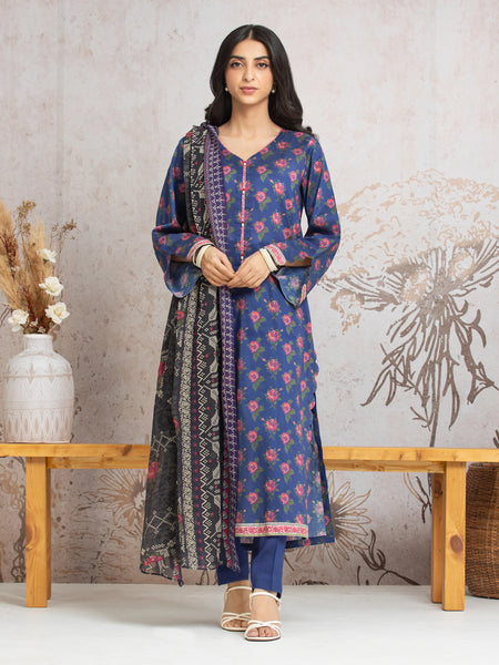 Unstitched Blue Printed Cambric 3 Piece - EWU24M2-023