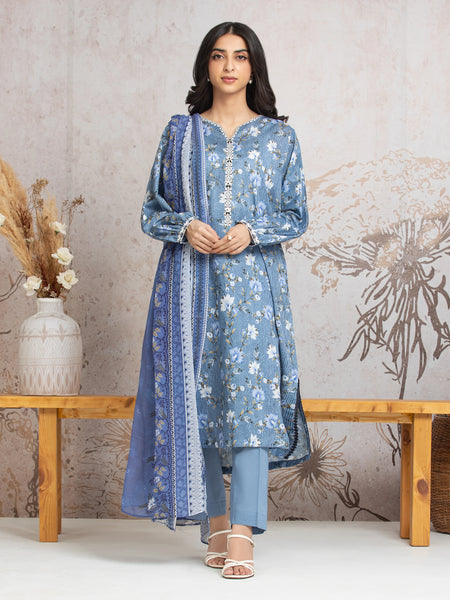 Unstitched Mid Blue Printed Cambric 3 Piece - EWU24M2-025