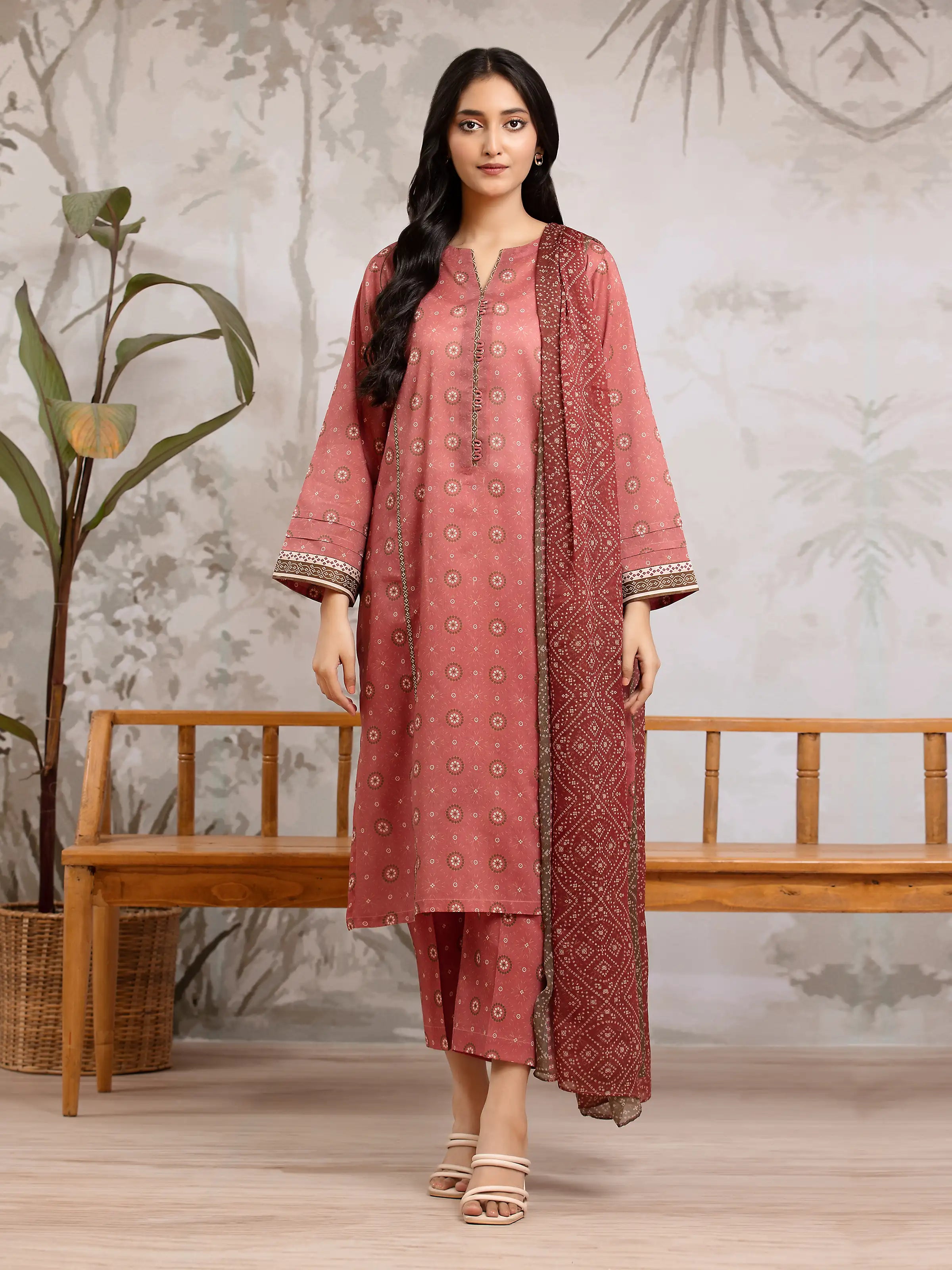 Unstitched Pink Rose Printed Khaddar 3 Piece - EWU24M2-184