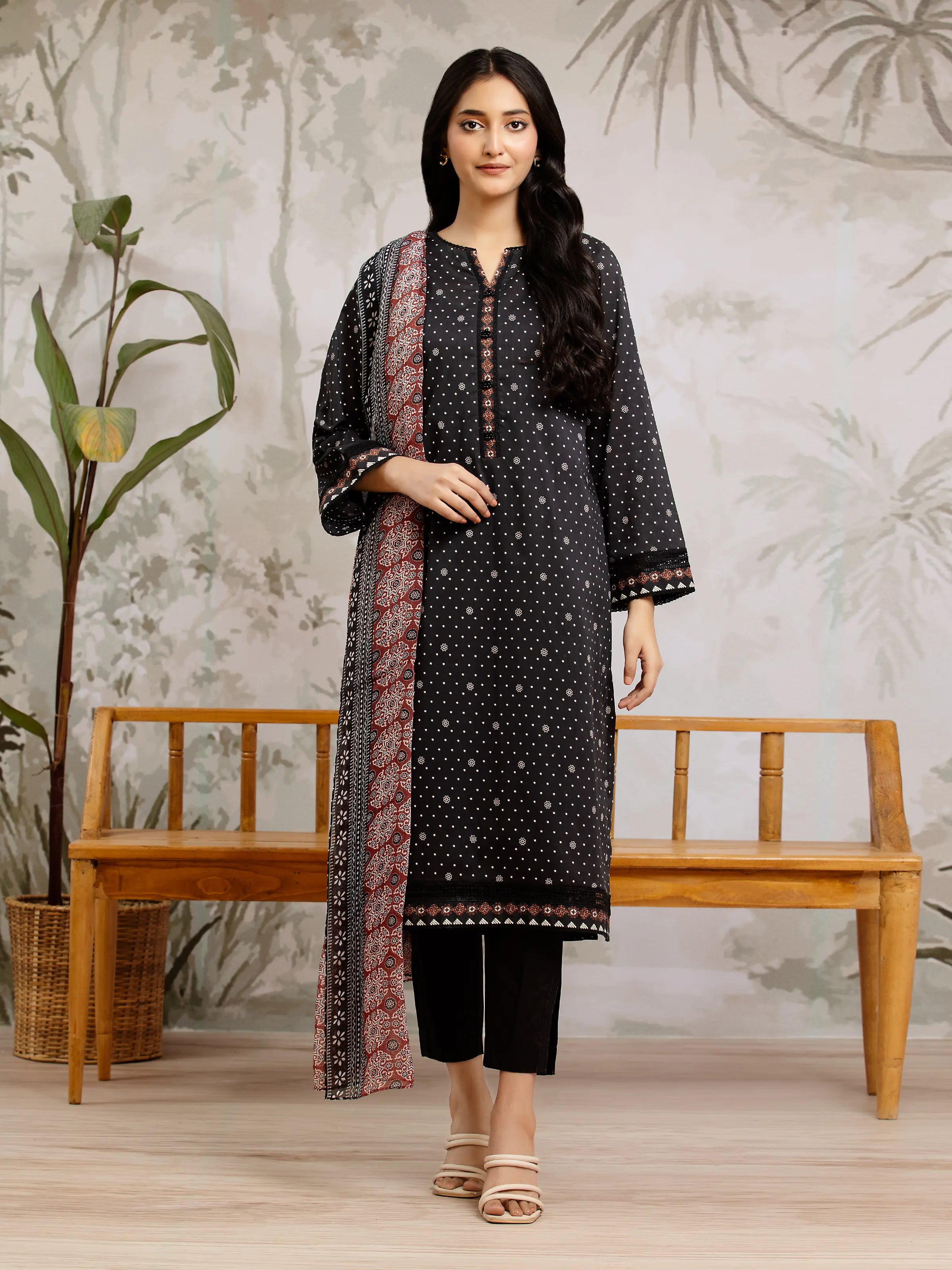 Unstitched Black Printed  Khaddar 3 Piece - EWU24M2-194