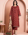 Unstitched Dark Maroon Printed Khaddar 3 Piece -  EWU24M3-074