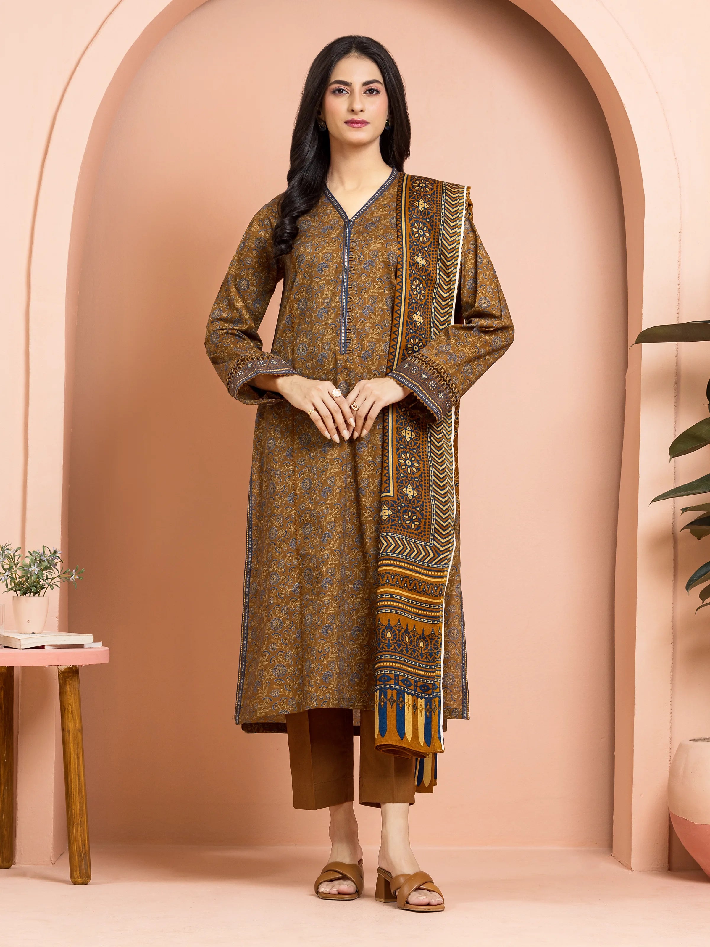 Unstitched Bronze Printed Khaddar 3 Piece - EWU24M3-099