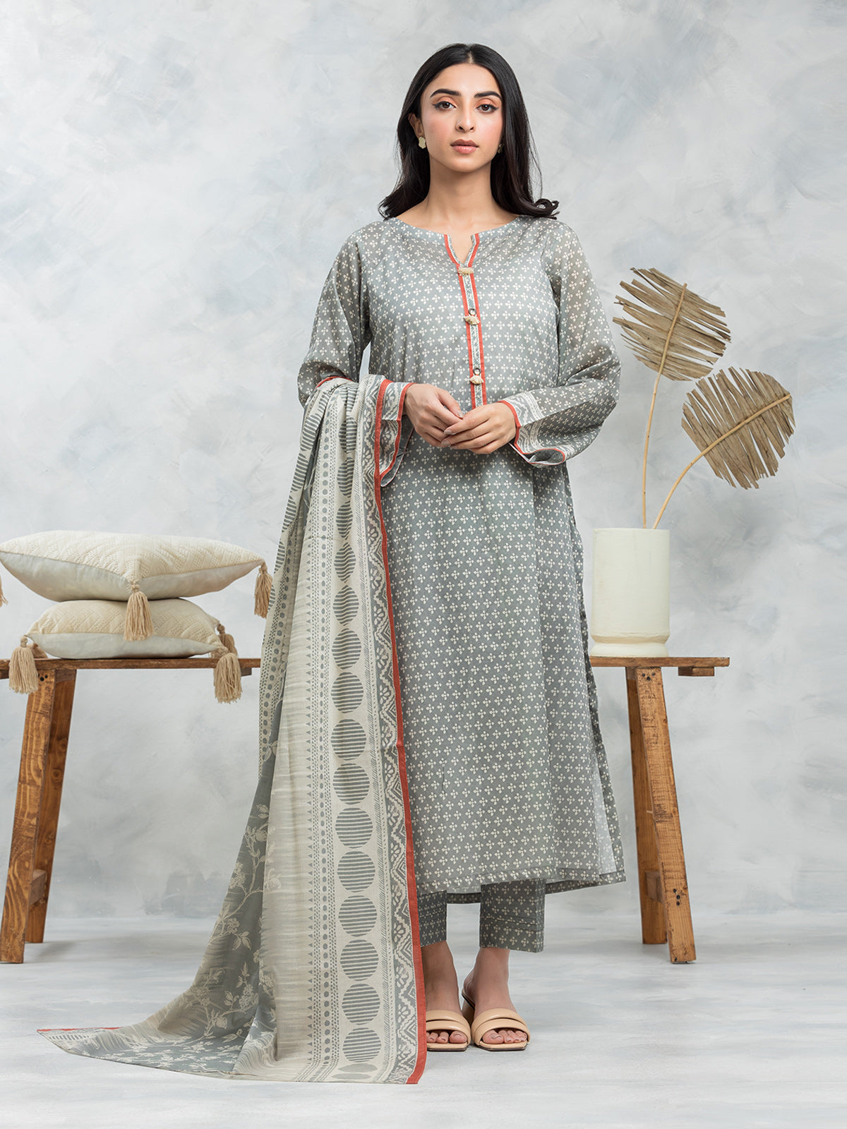 Unstitched Grey Printed Cambric 2 Piece - EWU24A2-29049ST