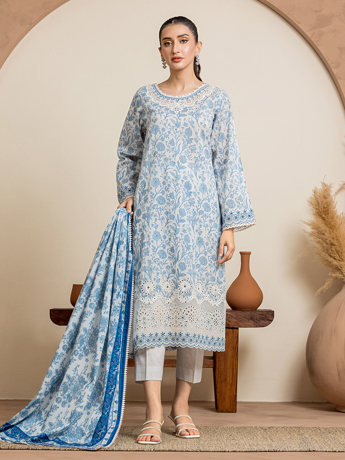 Unstitched Blue Embroidered Cambric 3 Piece - EWU24V1-28606-3P