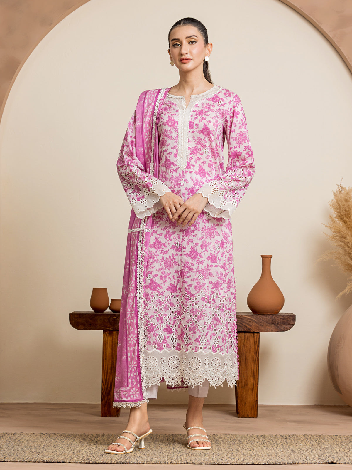 Unstitched Pink Embroidered Lawn 3 Piece - EWU24V1-28608-3P