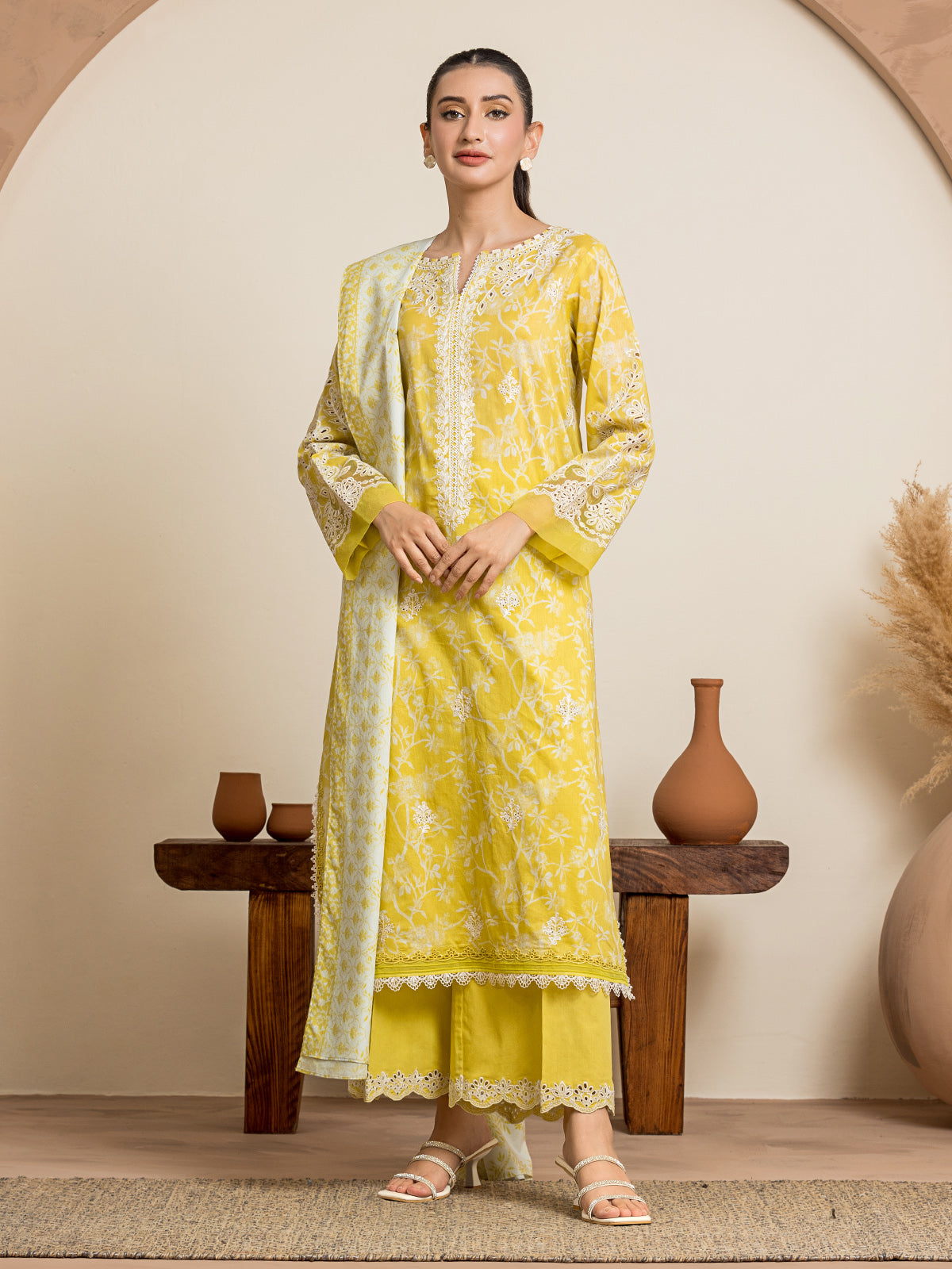 Unstitched Lemon Embroidered Lawn 3 Piece - EWU24V1-30037-3P