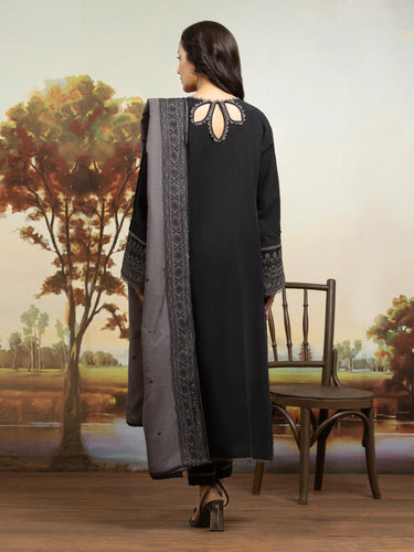 Unstitched Black Embroidered Khaddar 3 Piece - EWU24V11-30303-3P
