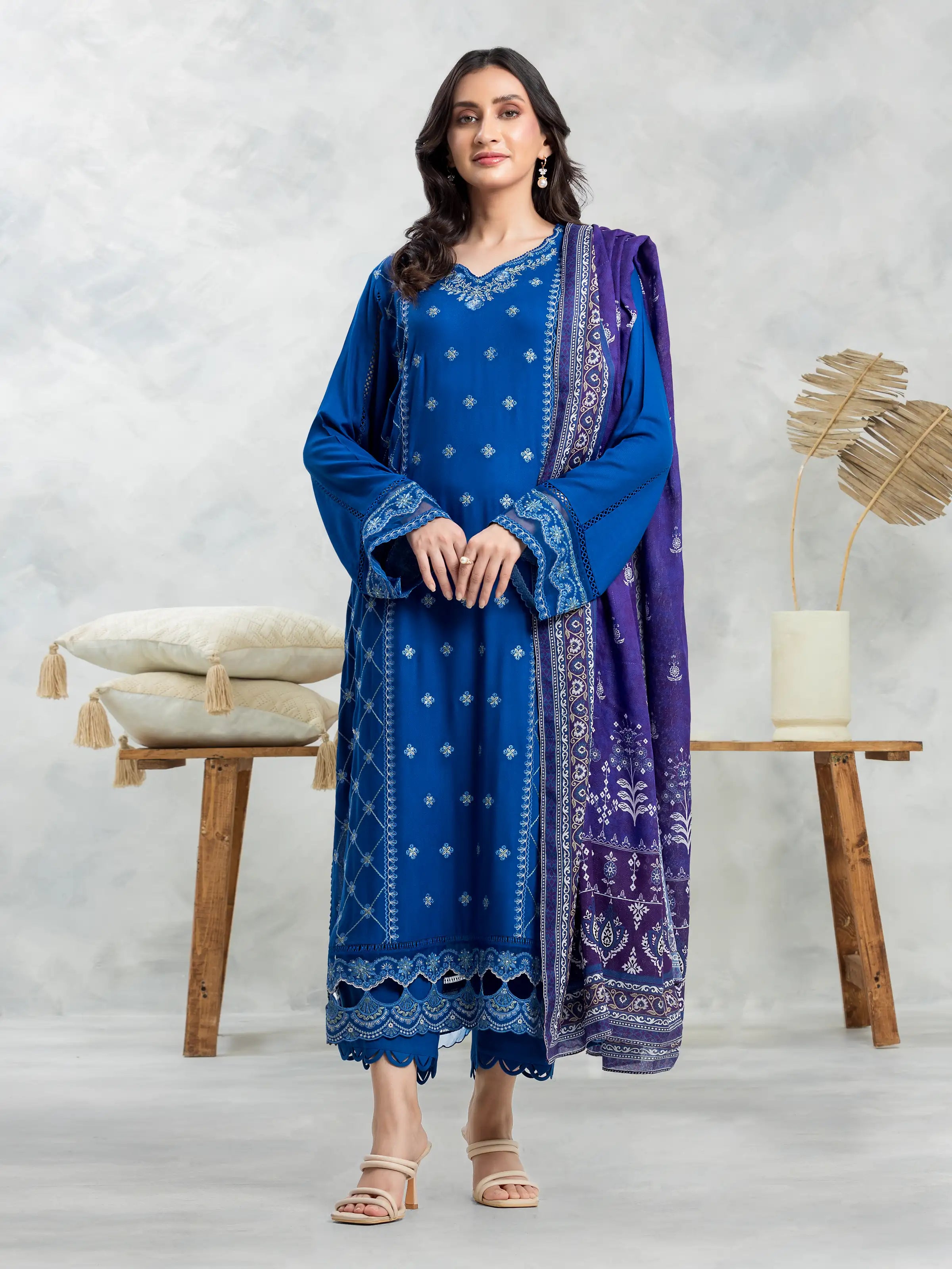 Unstitched Blue Embroidered Viscose 3 Piece - EWU24V13-30229-3P