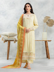 Unstitched Dark Cream Embroidered Viscose 3 Piece - EWU24V13-30232-3P