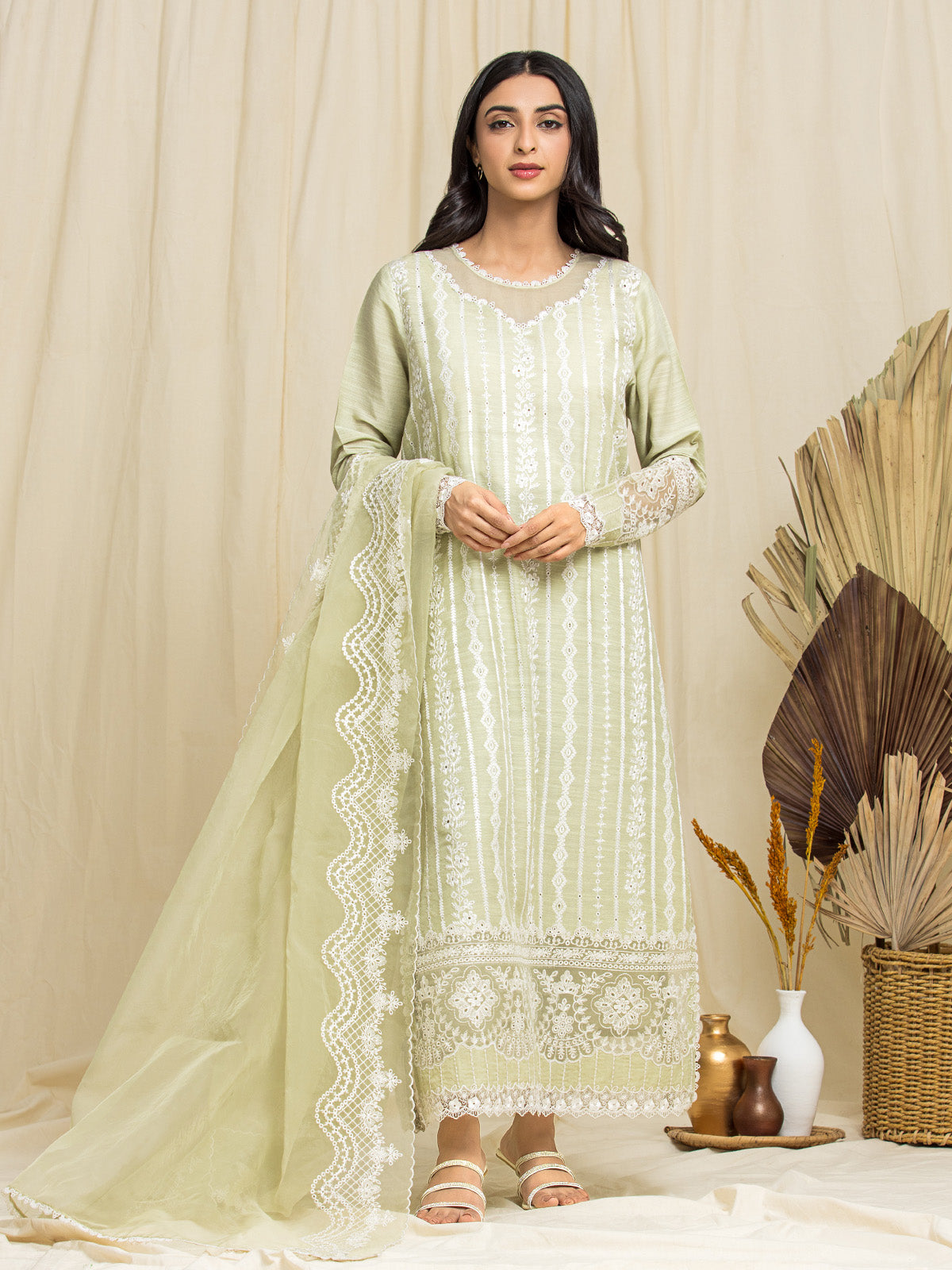 Unstitched Light Green Embroidered Raw Silk 3 Piece - EWU24V16-30003-3P