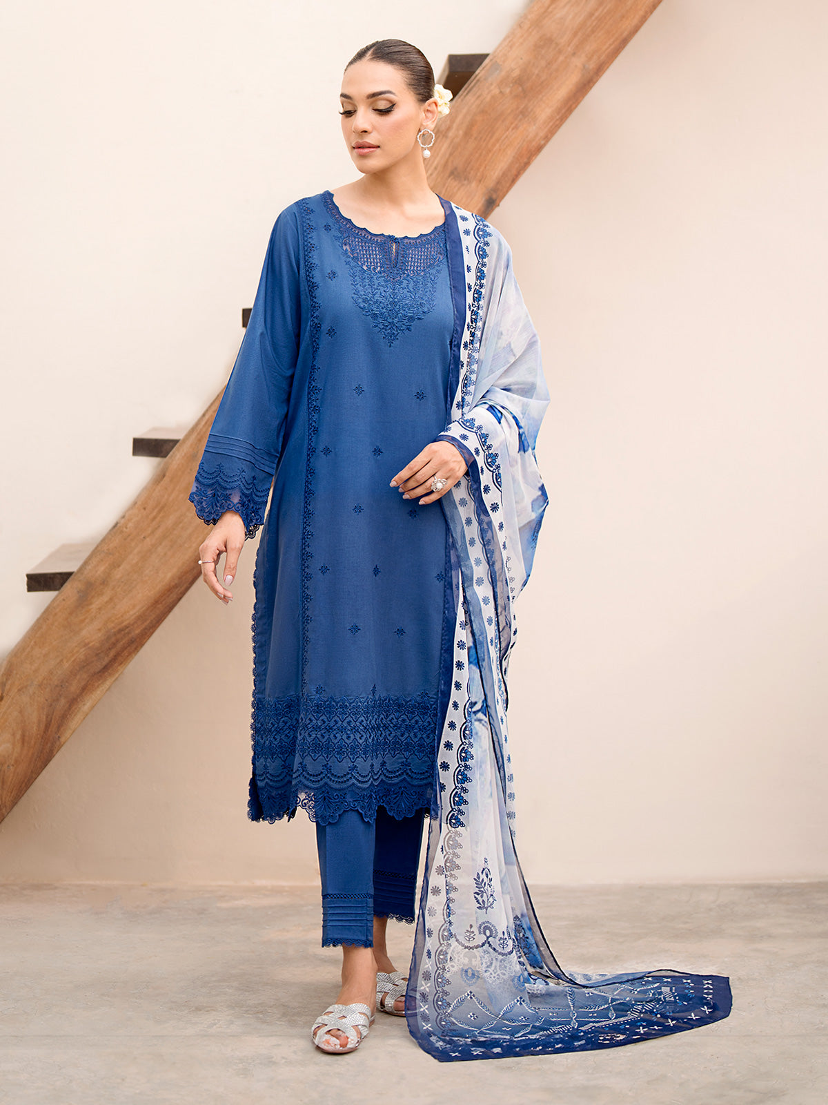 Unstitched Blue Embroidered Cambric 3 Piece - EWU24V2-28616-3P