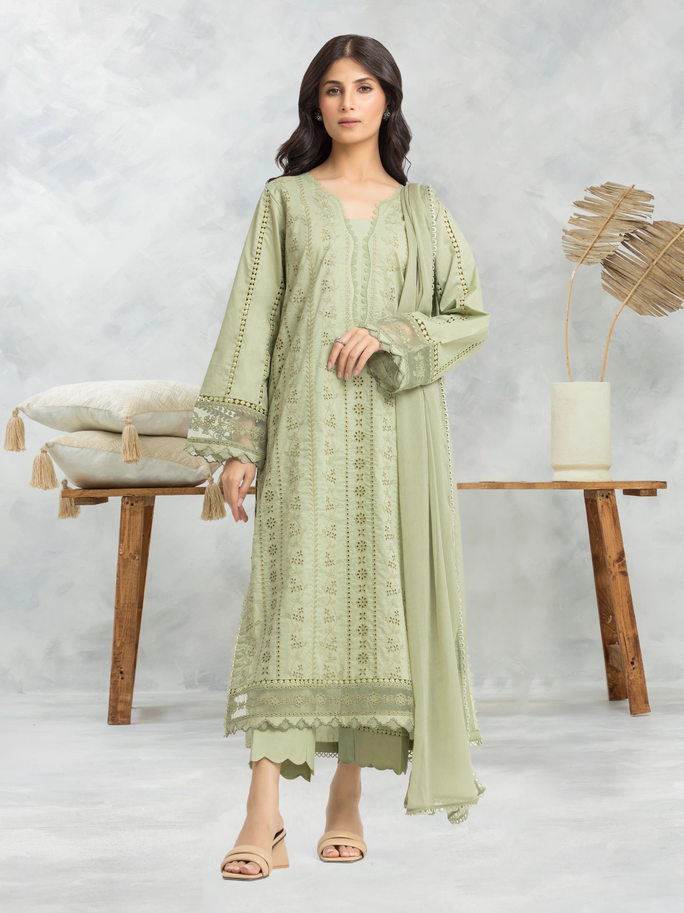 Unstitched Sage Green Embroidered Cambric 3 Piece - EWU24V2-28617-3P