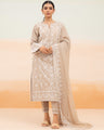 EWU24V2-28640-3P Unstitched Beige Embroidered Cambric 3 Piece