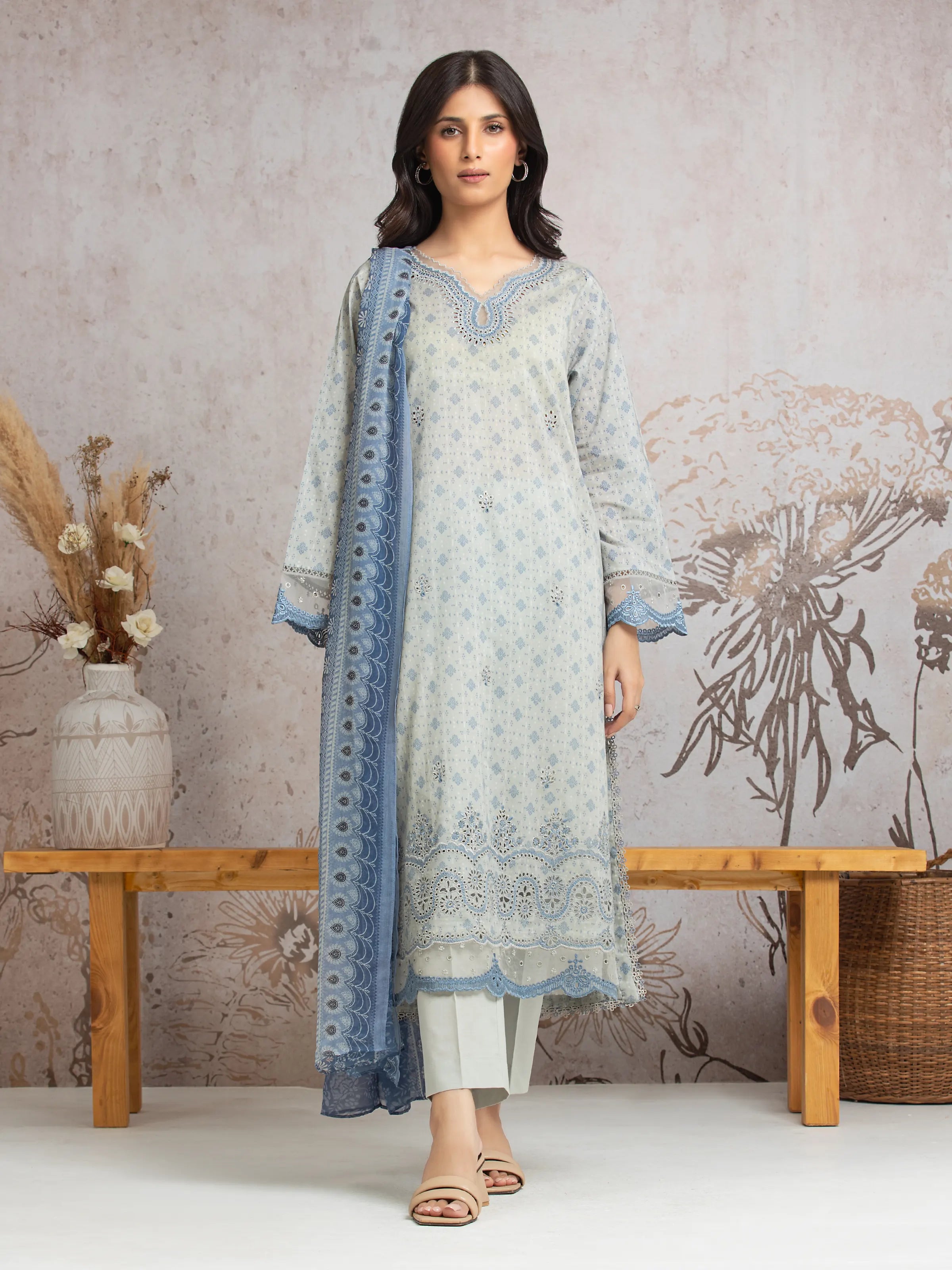 Unstitched Light Grey Embroidered Cambric 3 Piece - EWU24V2-30025-3P