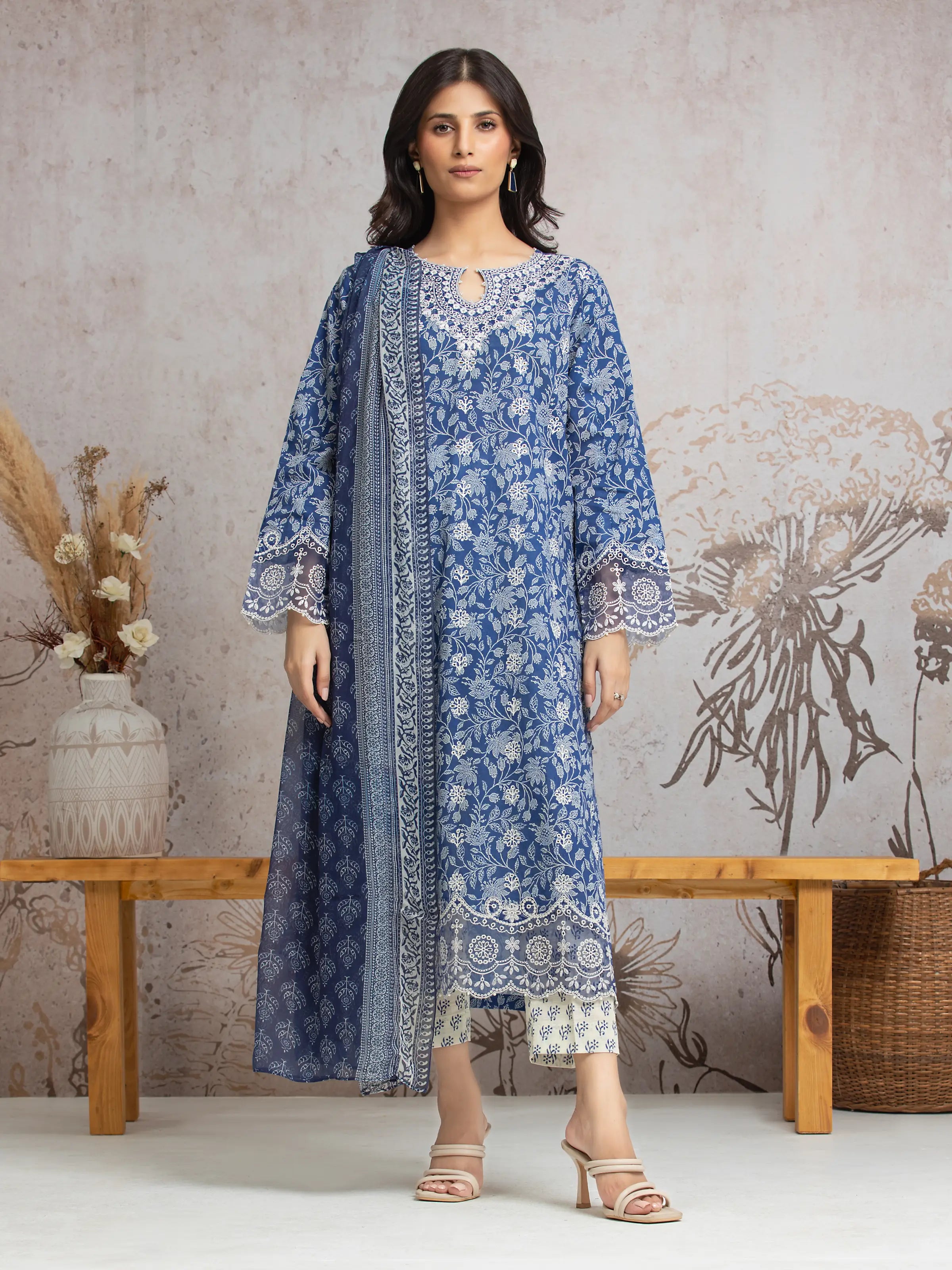 Unstitched Blue Embroidered Cambric 3 Piece - EWU24V2-30032-3P