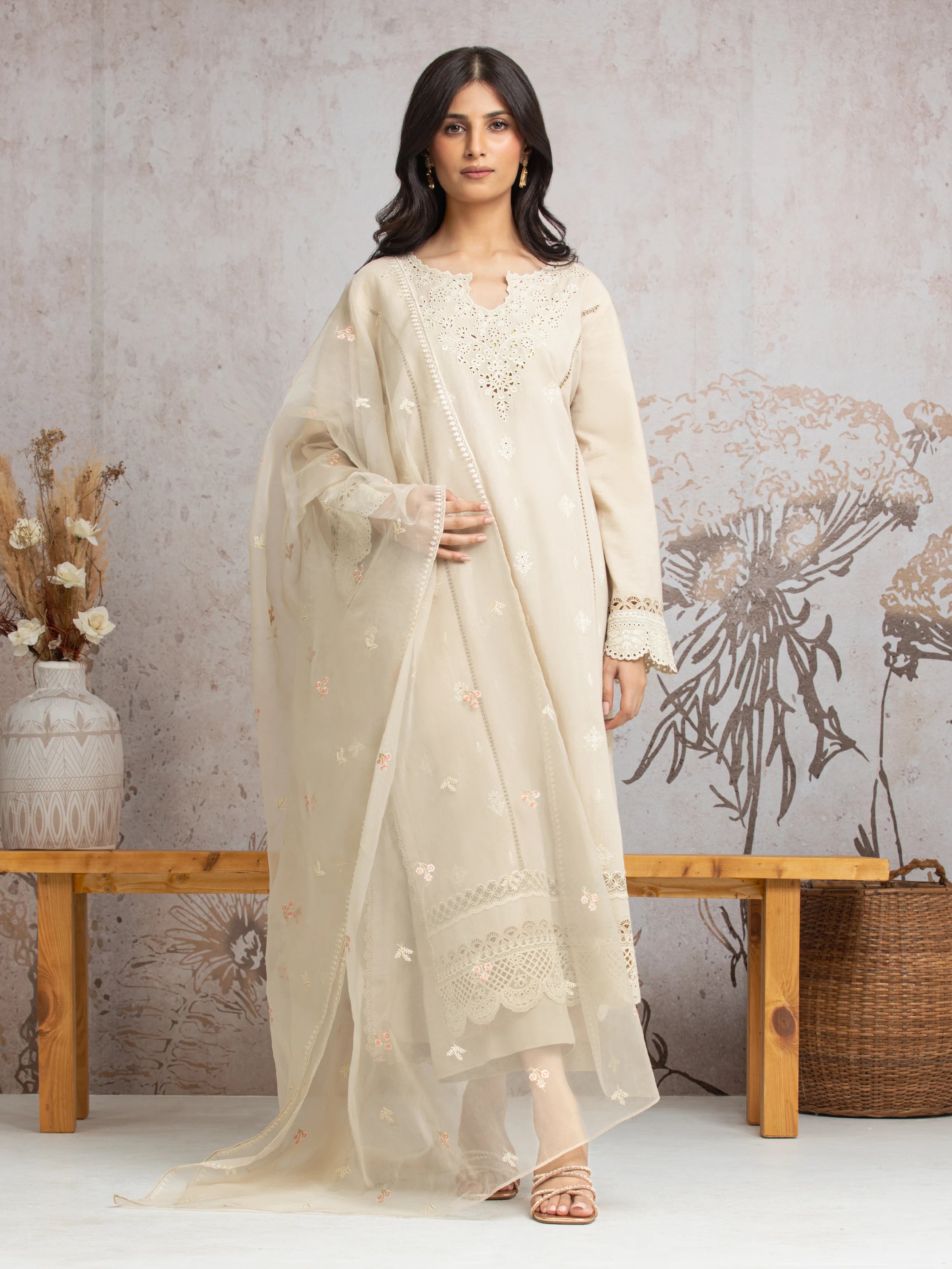 Unstitched Beige Embroidered Cambric 3 Piece - EWU24V2-30140-3P