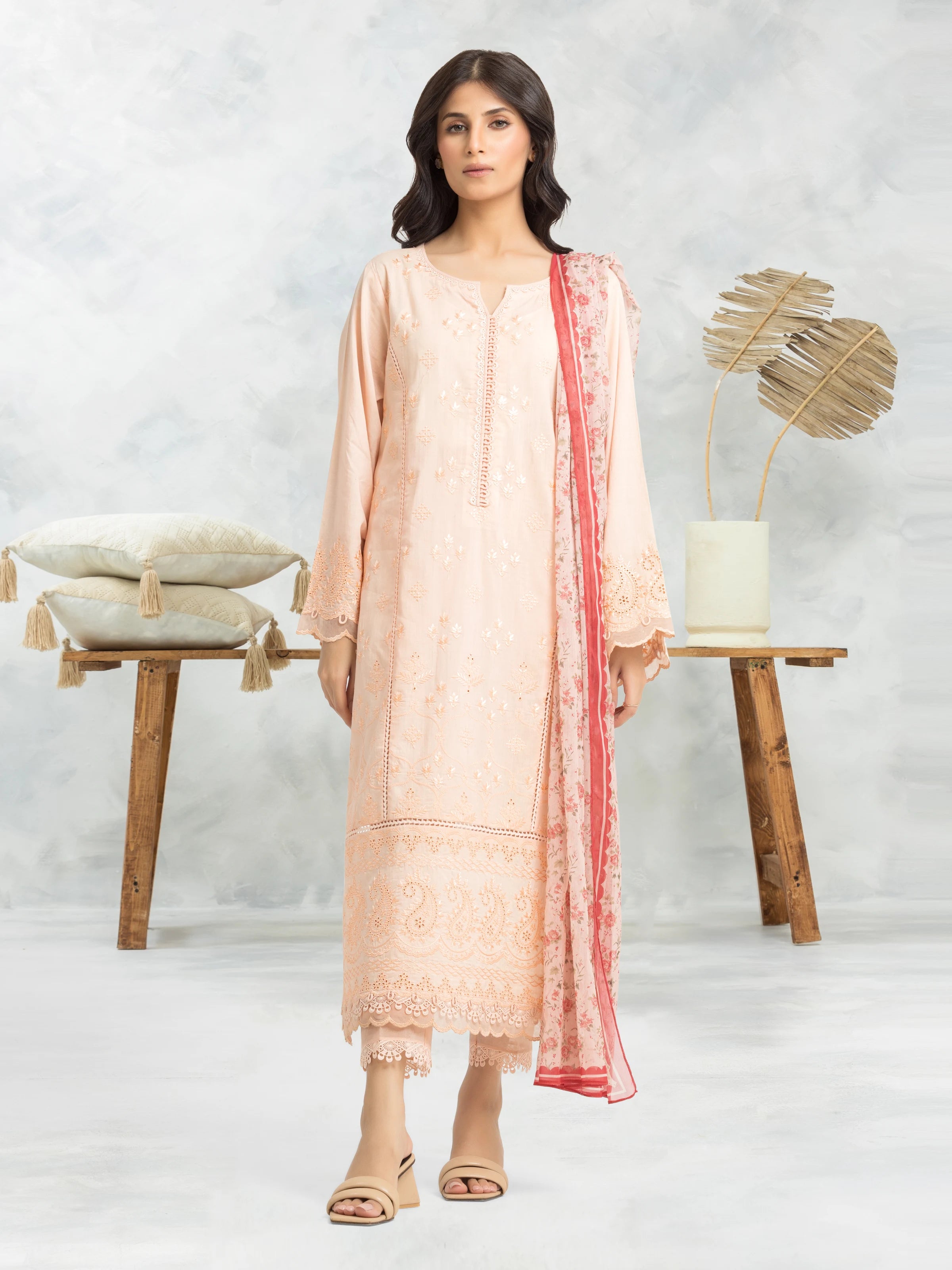 Unstitched Peach Embroidered Cambric 3 Piece - EWU24V2-30141-3P