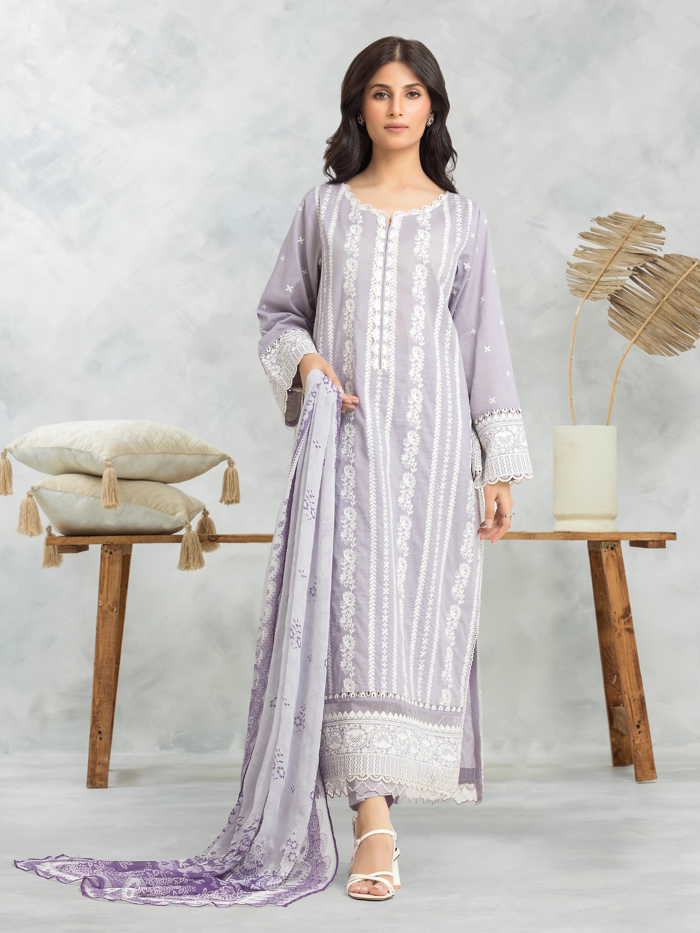 Unstitched Lilac Embroidered Cambric 3 Piece - EWU24V2-30150-3P