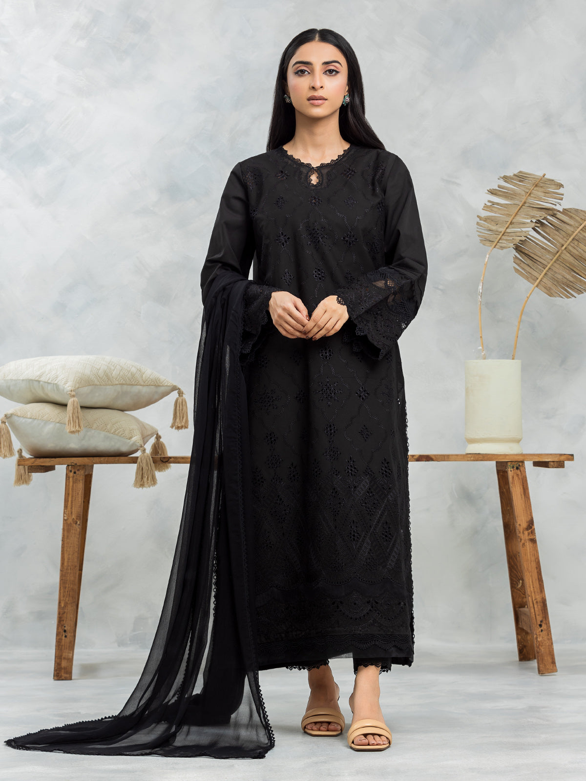 Unstitched Black Embroidered Cambric 3 Piece - EWU24V2-30157-3P