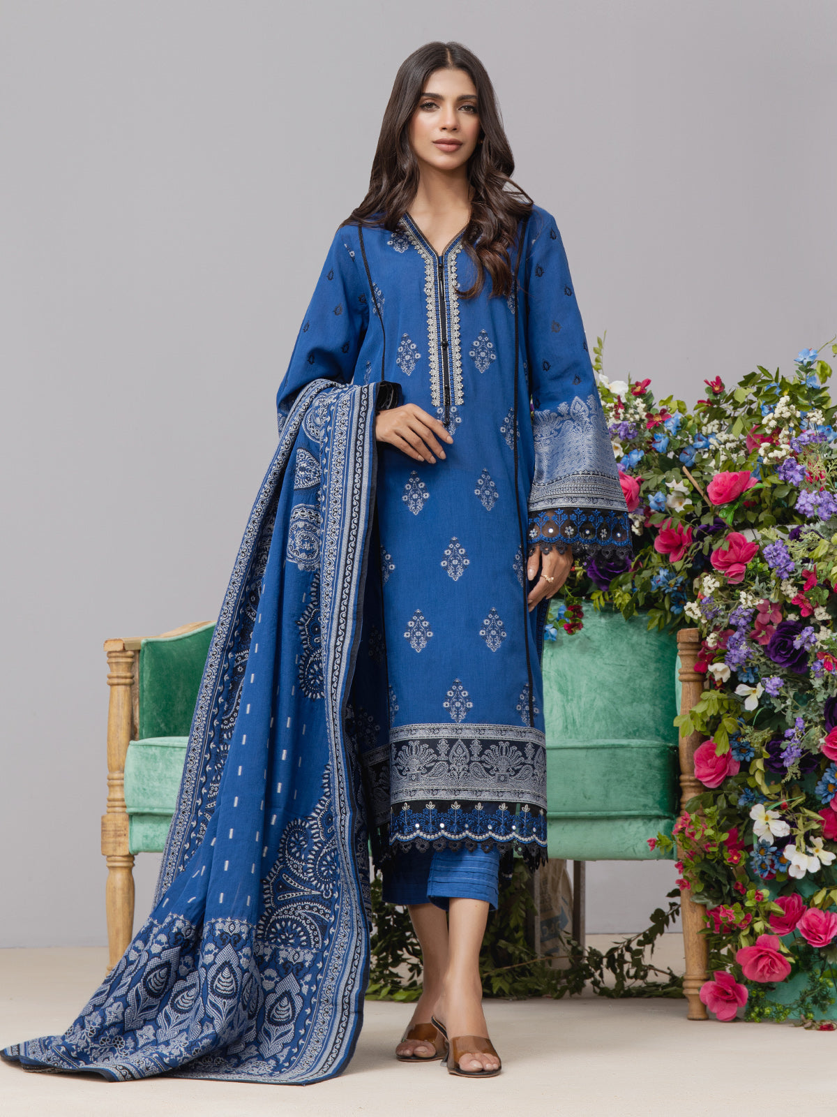 Unstitched Blue Printed Jacquard 3 Piece - EWU24V3-26622-3P