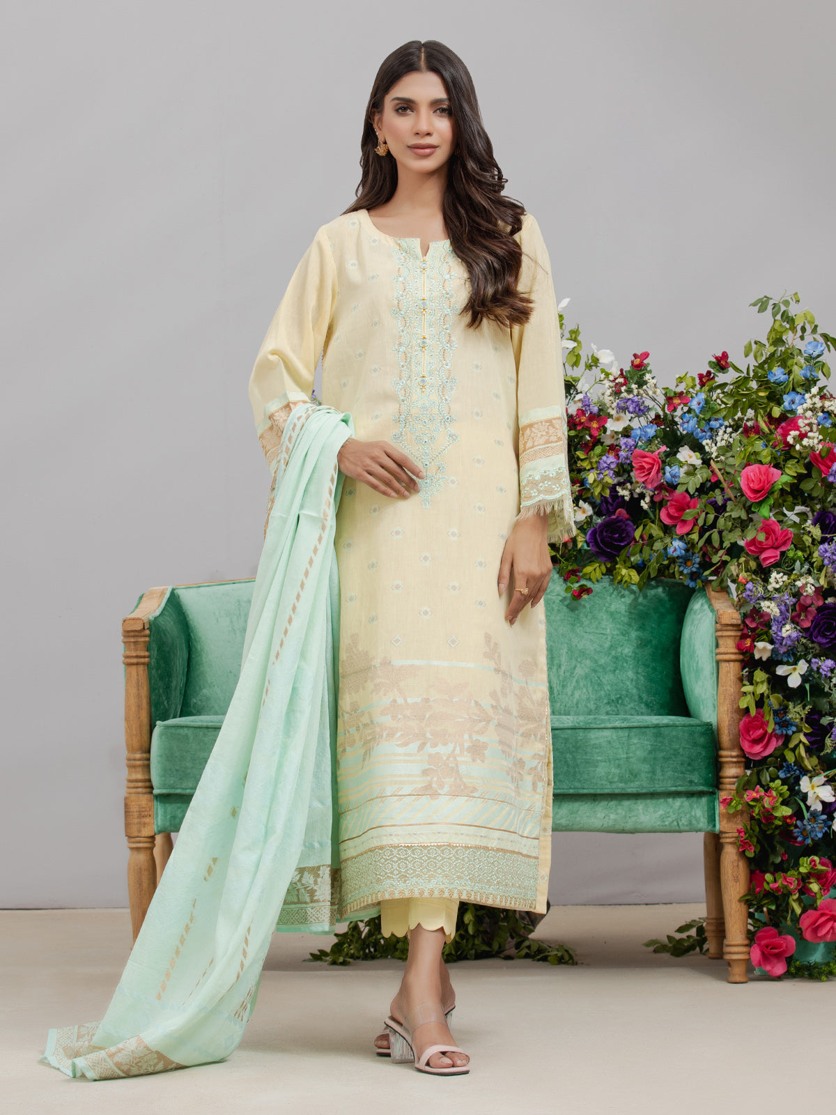 Unstitched Light Yellow Embroidered Jacquard 3 Piece - EWU24V3-26732-3P