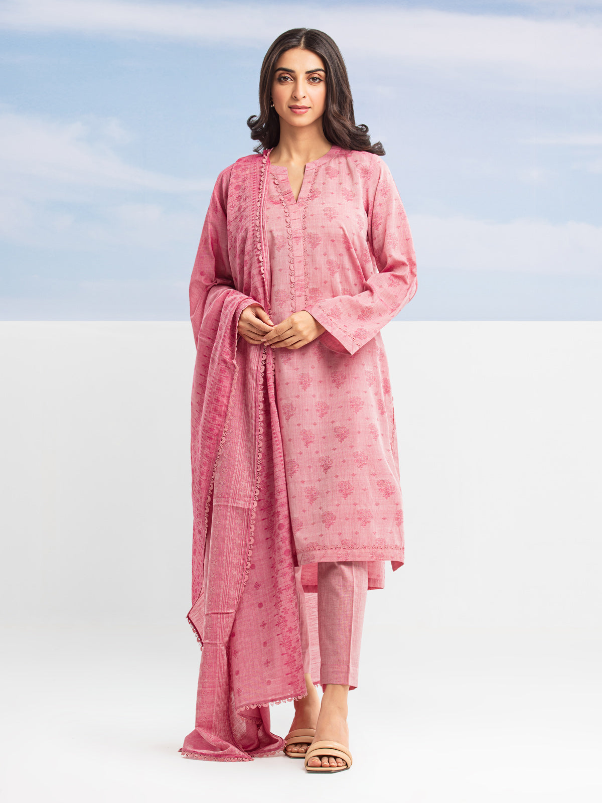 EWU24V3-28787-3P Unstitched Pink Embroidered Jacquard 3 Piece