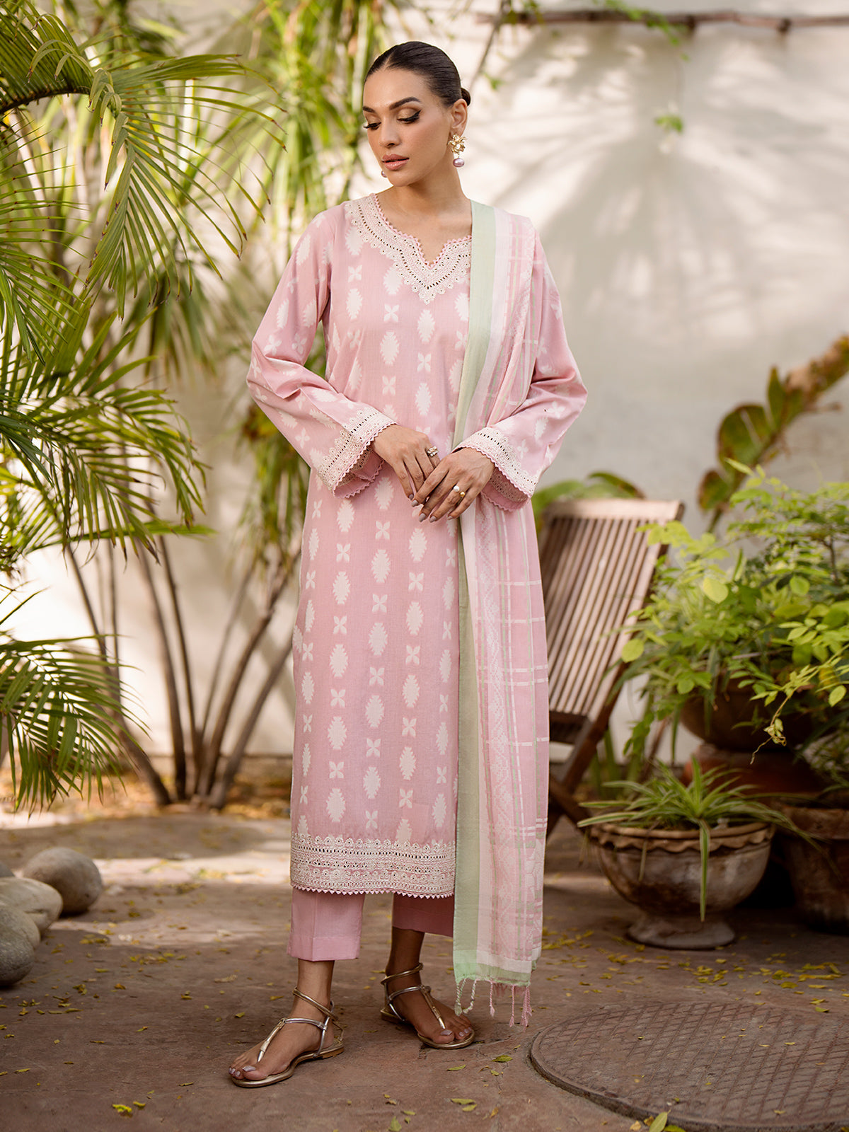 Unstitched Pink Embroidered Jacquard 3 Piece - EWU24V3-30048-3P