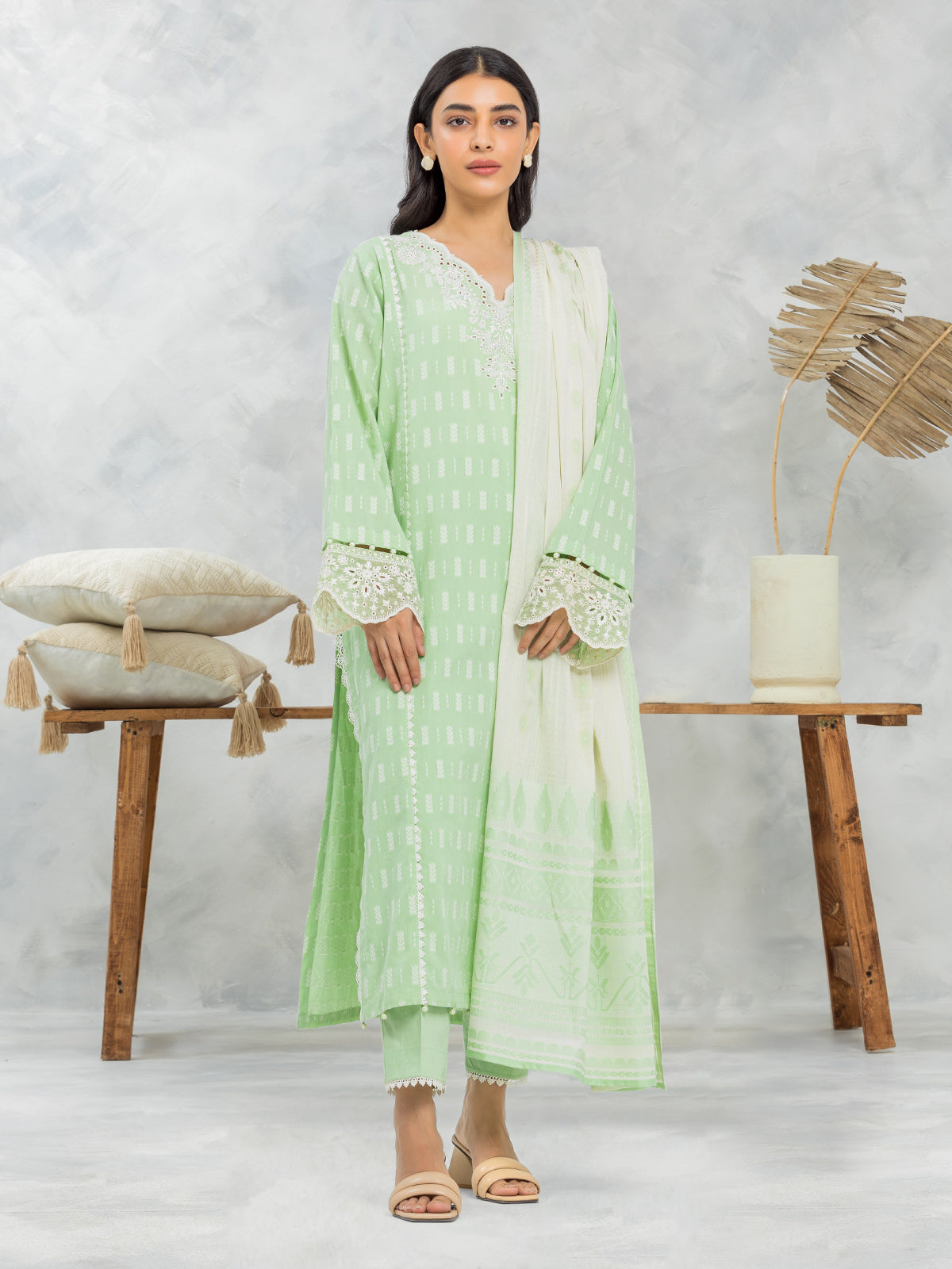 Unstitched Light Green Embroidered Jacquard 3 Piece - EWU24V3-30051-3P