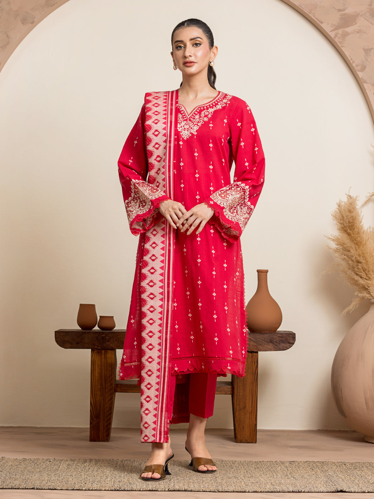 Unstitched Deep Pink Embroidered Jacquard 3 Piece - EWU24V3-30052-3P