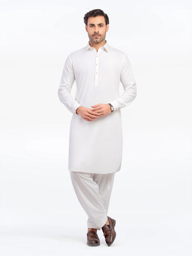 Men's Off White Kurta Shalwar - EMTKS5-41170