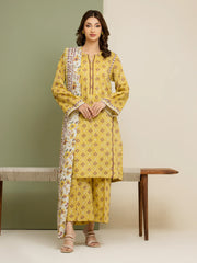 Unstitched Light Gold Printed Lawn 3 Piece - EWU5A1-35149-3P