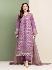 Unstitched Dark Lilac Embroidered Slub Lawn 3 Piece - EWU5V1-31234-3P