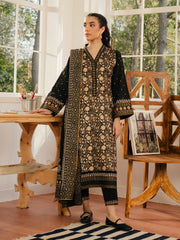 Unstitched Black Block Print Cambric 3 Piece - EWU5M1-019-3P