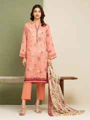 Unstitched Pink Printed Zari Lawn 3 Piece - EWU5M6-007-3P