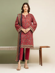 Unstitched Maroon Printed Zari Lawn 3 Piece - EWU5M6-011-3P