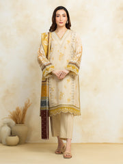 Unstitched Cream Embroidered Zari Lawn 3 Piece - EWU5V1-31199-3P