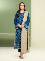 Unstitched Ocean Blue  Embroidered Slub Lawn 3 Piece - EWU5V1-31221-3P