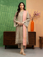 Unstitched Beige Embroidered Slub Lawn 3 Piece - EWU5V1-31229-3P