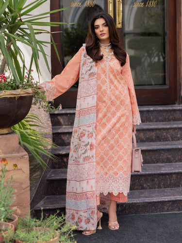 Unstitched Light Peach Embroidered Lawn 3 Piece - EWU5V1-31400-3P