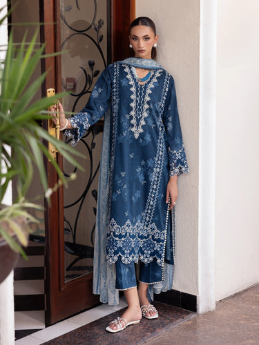 Unstitched Dark Turquoise Embroidered Lawn 3 Piece - EWU5V1-31401-3P