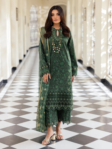 Unstitched Dark Green Embroidered Lawn 3 Piece - EWU5V1-31414-3P