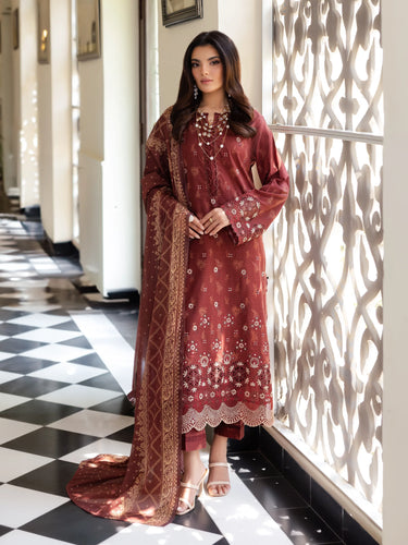 Unstitched Maroon Embroidered Lawn 3 Piece - EWU5V1-31415-3P