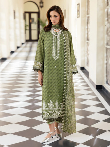Unstitched Olive Green Embroidered Lawn 3 Piece - EWU5V1-31419-3P