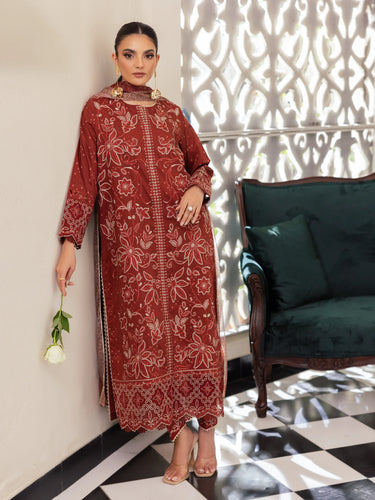 Unstitched Rust Embroidered Lawn 3 Piece - EWU5V1-31425-3P
